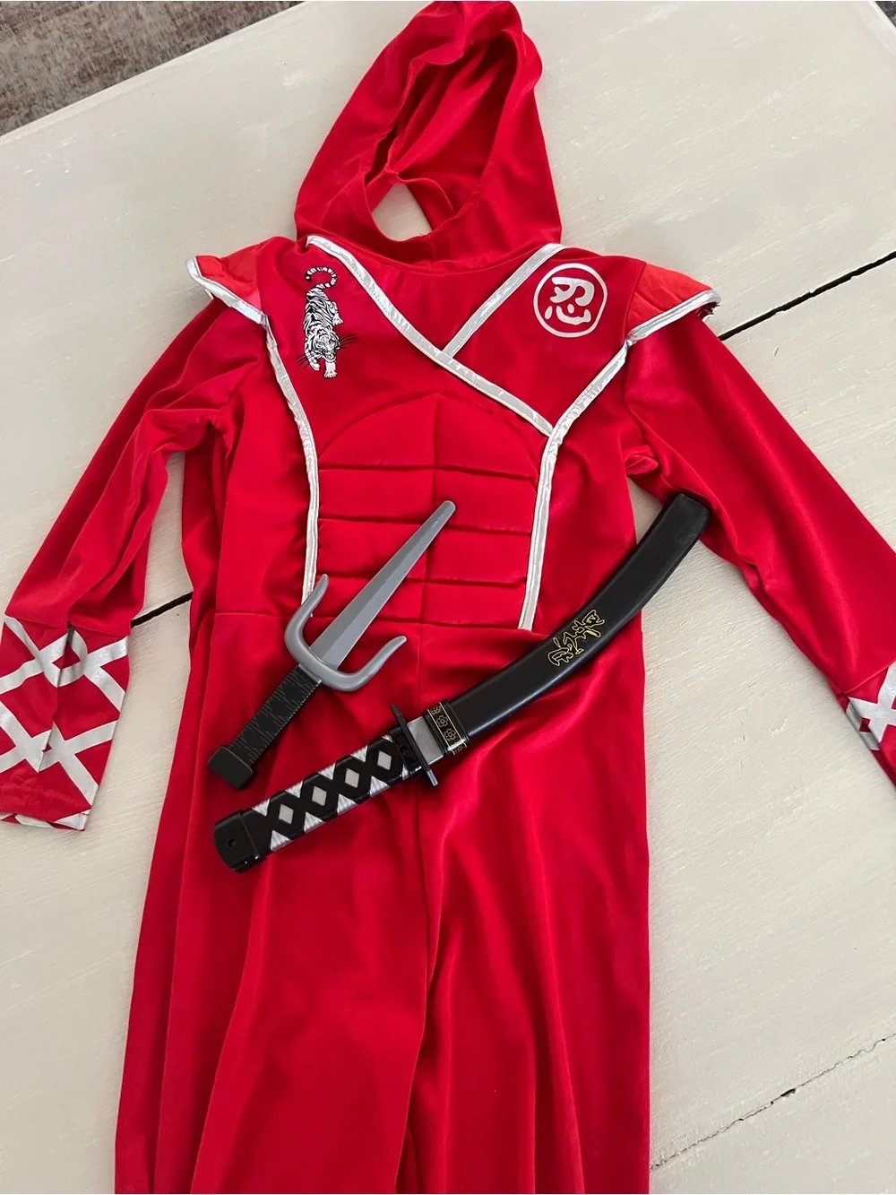 Red Ninja Warrior Costume 🥷 | Kids Medium 8/10 | Hooded Jumpsuit + Accessories
